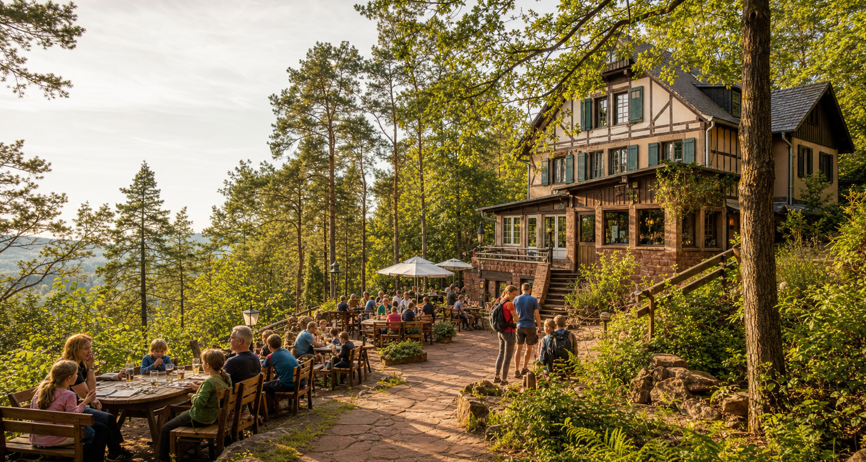Forsthaus mit Biergarten am Waldrand