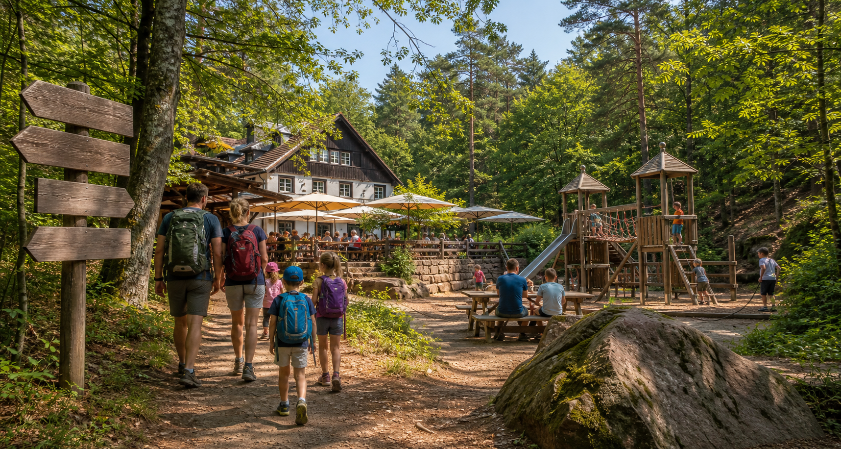 Wanderweg und Spielbereich am Waldrand